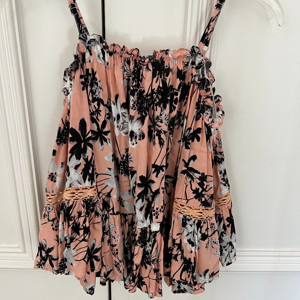 I Joah Pink Floral Open Shoulder Wide Sleeve Top